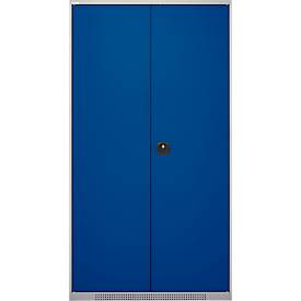 Schäfer Shop Genius Magazinschrank FS, 5 OH, abschließbar, 10 Fachböden, 2 Lochrasterplatten, bis 450 kg, B 1055 x T 520 x H 1950 mm, weißalu/enzianblau