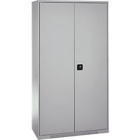 Schäfer Shop Genius Magazinschrank FS, 5 OH, abschließbar, 10 Fachböden, 2 Lochrasterplatten, bis 450 kg, B 1055 x T 520 x H 1950 mm, weißalu/weißalu