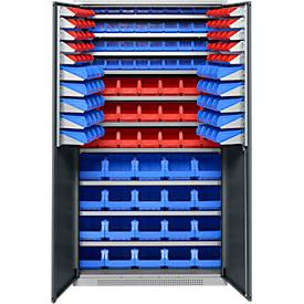 Schäfer Shop Genius Magazinschrank, mit Sichtlagerkästen SSI Schäfer Serie PROFI LF 110/211/221/321, B 1055 x T 520 x H 1950 mm, anthrazitgrau/weißaluminium