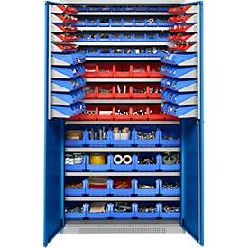 Schäfer Shop Genius Magazinschrank, mit Sichtlagerkästen SSI Schäfer Serie PROFI LF 110/211/221/321, B 1055 x T 520 x H 1950 mm, enzianblau/weißaluminium