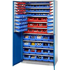 Schäfer Shop Genius Magazinschrank, mit Sichtlagerkästen SSI Schäfer Serie PROFI LF 110/211/221/321, B 1055 x T 520 x H 1950 mm, enzianblau/weißaluminium