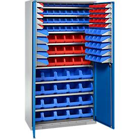 Schäfer Shop Genius Magazinschrank, mit Sichtlagerkästen SSI Schäfer Serie PROFI LF 110/211/221/321, B 1055 x T 520 x H 1950 mm, enzianblau/weißaluminium