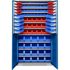 Schäfer Shop Genius Magazinschrank, mit Sichtlagerkästen SSI Schäfer Serie PROFI LF 110/211/221/321, B 1055 x T 520 x H 1950 mm, enzianblau/weißaluminium