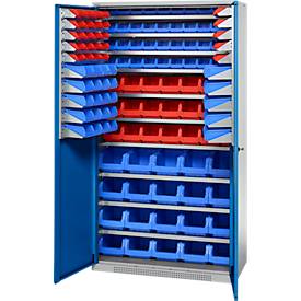 Schäfer Shop Genius Magazinschrank, mit Sichtlagerkästen SSI Schäfer Serie PROFI LF 110/211/221/321, B 1055 x T 520 x H 1950 mm, enzianblau/weißaluminium