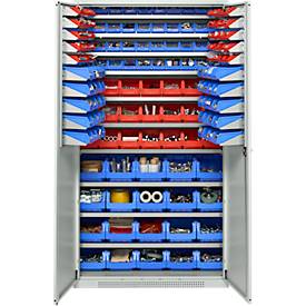 Schäfer Shop Genius Magazinschrank, mit Sichtlagerkästen SSI Schäfer Serie PROFI LF 110/211/221/321, B 1055 x T 520 x H 1950 mm, lichtgrau