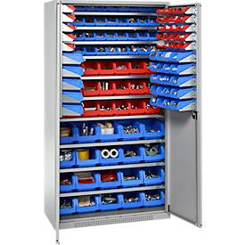 Schäfer Shop Genius Magazinschrank, mit Sichtlagerkästen SSI Schäfer Serie PROFI LF 110/211/221/321, B 1055 x T 520 x H 1950 mm, weißaluminium