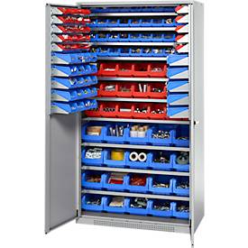 Schäfer Shop Genius Magazinschrank, mit Sichtlagerkästen SSI Schäfer Serie PROFI LF 110/211/221/321, B 1055 x T 520 x H 1950 mm, weißaluminium