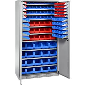 Schäfer Shop Genius Magazinschrank, mit Sichtlagerkästen SSI Schäfer Serie PROFI LF 110/211/221/321, B 1055 x T 520 x H 1950 mm, weißaluminium