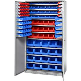 Schäfer Shop Genius Magazinschrank, mit Sichtlagerkästen SSI Schäfer Serie PROFI LF 110/211/221/321, B 1055 x T 520 x H 1950 mm, weißaluminium