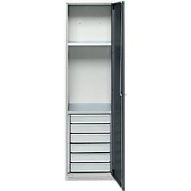 Schäfer Shop Genius Materialschrank FS, 5 OH, abschließbar, 2 Fachböden/6 Schübe, bis 250 kg, B 545 x T 520 x H 1950 mm, Stahl, lichtgrau/anthrazitgrau