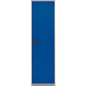 Schäfer Shop Genius Materialschrank FS, 5 OH, abschließbar, 2 Fachböden/6 Schübe, bis 250 kg, B 545 x T 520 x H 1950 mm, Stahl, weißalu/enzianblau