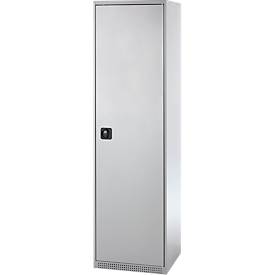 Schäfer Shop Genius Materialschrank FS, 5 OH, abschließbar, 2 Fachböden/6 Schübe, bis 250 kg, B 545 x T 520 x H 1950 mm, Stahl, weißalu/weißalu