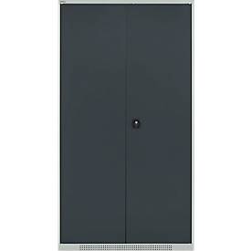 Schäfer Shop Genius Materialschrank FS, 5 OH, abschließbar, 4 Fachböden/12 Schübe, bis 450 kg, B 1055 x T 520 x H 1950 mm, Stahl, lichtgrau/anthrazitgrau