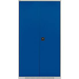 Schäfer Shop Genius Materialschrank FS, 5 OH, abschließbar, 4 Fachböden/12 Schübe, bis 450 kg, B 1055 x T 520 x H 1950 mm, Stahl, lichtgrau/enzianblau