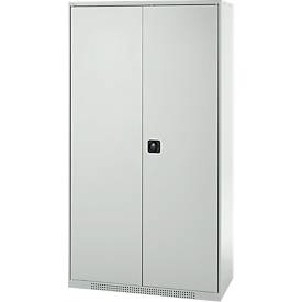 Schäfer Shop Genius Materialschrank FS, 5 OH, abschließbar, 4 Fachböden/12 Schübe, bis 450 kg, B 1055 x T 520 x H 1950 mm, Stahl, lichtgrau/lichtgrau