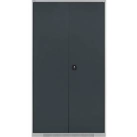 Schäfer Shop Genius Materialschrank FS, 5 OH, abschließbar, 4 Fachböden/12 Schübe, bis 450 kg, B 1055 x T 520 x H 1950 mm, Stahl, weißalu/anthrazitgrau