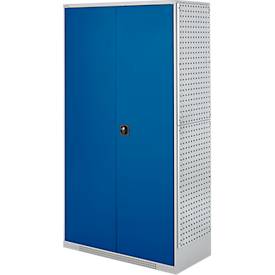 Schäfer Shop Genius Materialschrank FS, 5 OH, abschließbar, 4 Fachböden/12 Schübe, bis 450 kg, B 1055 x T 520 x H 1950 mm, Stahl, weißalu/enzianblau