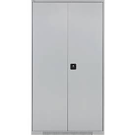Schäfer Shop Genius Materialschrank FS, 5 OH, abschließbar, 4 Fachböden/12 Schübe, bis 450 kg, B 1055 x T 520 x H 1950 mm, Stahl, weißalu/weißalu