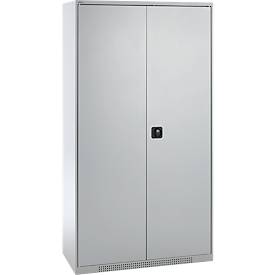 Schäfer Shop Genius Materialschrank FS, 5 OH, abschließbar, 4 Fachböden/12 Schübe, bis 450 kg, B 1055 x T 520 x H 1950 mm, Stahl, weißalu/weißalu