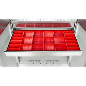 Schäfer Shop Genius Materialschrank FS, 5 OH, abschließbar, Lochrasterwände/2 Schübe/2 Fachböden, bis 450 kg, B 1055 x T 520 x H 1950 mm, lichtgrau/lichtgrau + Gratis Einsatzkastenset-24 tlg.