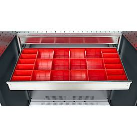 Schäfer Shop Genius Materialschrank FS, 5 OH, abschließbar, Lochrasterwände/2 Schübe/2 Fachböden, bis 450 kg, B 1055 x T 520 x H 1950 mm, weißalu/anthrazitgrau + Gratis Einsatzkastenset-24 tlg.