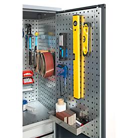 Schäfer Shop Genius Materialschrank FS, 5 OH, abschließbar, Lochrasterwände/2 Schübe/2 Fachböden, bis 450 kg, B 1055 x T 520 x H 1950 mm, weißalu/anthrazitgrau + Gratis Einsatzkastenset-24 tlg.