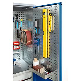 Schäfer Shop Genius Materialschrank FS, 5 OH, abschließbar, Lochrasterwände/2 Schübe/2 Fachböden, bis 450 kg, B 1055 x T 520 x H 1950 mm, weißalu/enzianblau + Gratis Einsatzkastenset-24 tlg.