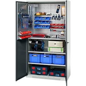 Schäfer Shop Genius Materialschrank FS, 5 OH, abschließbar, Lochrasterwände/3 Fachböden, bis 450 kg, B 1055 x T 520 x H 1950 mm, lichtgrau/anthrazitgrau