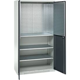 Schäfer Shop Genius Materialschrank FS, 5 OH, abschließbar, Lochrasterwände/3 Fachböden, bis 450 kg, B 1055 x T 520 x H 1950 mm, lichtgrau/anthrazitgrau