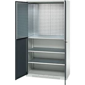 Schäfer Shop Genius Materialschrank FS, 5 OH, abschließbar, Lochrasterwände/3 Fachböden, bis 450 kg, B 1055 x T 520 x H 1950 mm, lichtgrau/anthrazitgrau