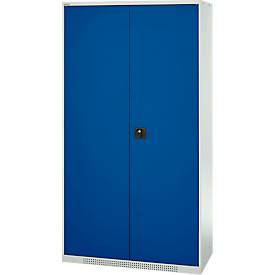 Schäfer Shop Genius Materialschrank FS, 5 OH, abschließbar, Lochrasterwände/3 Fachböden, bis 450 kg, B 1055 x T 520 x H 1950 mm, lichtgrau/enzianblau