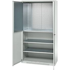 Schäfer Shop Genius Materialschrank FS, 5 OH, abschließbar, Lochrasterwände/3 Fachböden, bis 450 kg, B 1055 x T 520 x H 1950 mm, lichtgrau/lichtgrau