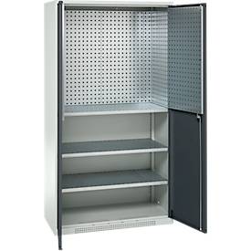 Schäfer Shop Genius Materialschrank FS, 5 OH, abschließbar, Lochrasterwände/3 Fachböden, bis 450 kg, B 1055 x T 520 x H 1950 mm, weißalu/anthrazitgrau