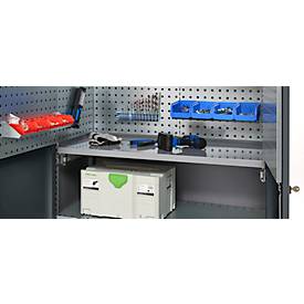 Schäfer Shop Genius Materialschrank FS, 5 OH, abschließbar, Lochrasterwände/3 Fachböden, bis 450 kg, B 1055 x T 520 x H 1950 mm, weißalu/anthrazitgrau