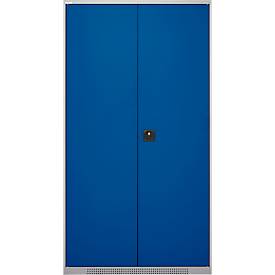 Schäfer Shop Genius Materialschrank FS, 5 OH, abschließbar, Lochrasterwände/3 Fachböden, bis 450 kg, B 1055 x T 520 x H 1950 mm, weißalu/enzianblau