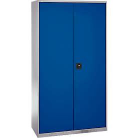 Schäfer Shop Genius Materialschrank FS, 5 OH, abschließbar, Lochrasterwände/3 Fachböden, bis 450 kg, B 1055 x T 520 x H 1950 mm, weißalu/enzianblau