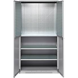 Schäfer Shop Genius Materialschrank FS, 5 OH, abschließbar, Lochrasterwände/3 Fachböden, bis 450 kg, B 1055 x T 520 x H 1950 mm, weißalu/weißalu