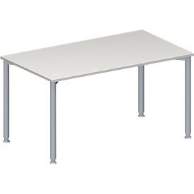 Schäfer Shop Genius Meeting table MODENA FLEX, height adjustable, rectangular shape, 4 round tubular legs, W 1400 x D 800 mm, light gray