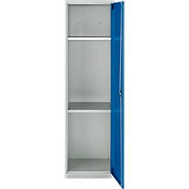 Schäfer Shop Genius Mehrzweckschrank FS, modular, individuell erweiterbar, 2 Fachböden, bis 250 kg, B 545 x T 520 x H 1950 mm, Stahl, lichtgrau/enzianblau