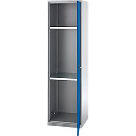 Schäfer Shop Genius Mehrzweckschrank FS, modular, individuell erweiterbar, 2 Fachböden, bis 250 kg, B 545 x T 520 x H 1950 mm, Stahl, weißaluminium/enzianblau
