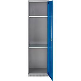 Schäfer Shop Genius Mehrzweckschrank FS, modular, individuell erweiterbar, 2 Fachböden, bis 250 kg, B 545 x T 520 x H 1950 mm, Stahl, weißaluminium/enzianblau