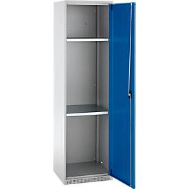 Schäfer Shop Genius Mehrzweckschrank FS, modular, individuell erweiterbar, 2 Fachböden, bis 250 kg, B 545 x T 520 x H 1950 mm, Stahl, weißaluminium/enzianblau