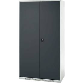 Schäfer Shop Genius Mehrzweckschrank FS, modular, indivuduell erweiterbar, Mittelwand, 4 Fachböden, bis 450 kg, B 1055 x T 520 x H 1950 mm, lichtgrau/anthrazitgrau