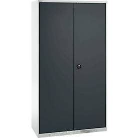 Schäfer Shop Genius Mehrzweckschrank FS, modular, indivuduell erweiterbar, Mittelwand, 4 Fachböden, bis 450 kg, B 1055 x T 520 x H 1950 mm, lichtgrau/anthrazitgrau