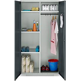 Schäfer Shop Genius Mehrzweckschrank FS, modular, indivuduell erweiterbar, Mittelwand, 4 Fachböden, bis 450 kg, B 1055 x T 520 x H 1950 mm, lichtgrau/anthrazitgrau