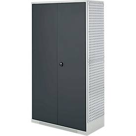 Schäfer Shop Genius Mehrzweckschrank FS, modular, indivuduell erweiterbar, Mittelwand, 4 Fachböden, bis 450 kg, B 1055 x T 520 x H 1950 mm, lichtgrau/anthrazitgrau