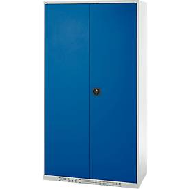 Schäfer Shop Genius Mehrzweckschrank FS, modular, indivuduell erweiterbar, Mittelwand, 4 Fachböden, bis 450 kg, B 1055 x T 520 x H 1950 mm, lichtgrau/enzianblau