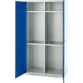 Schäfer Shop Genius Mehrzweckschrank FS, modular, indivuduell erweiterbar, Mittelwand, 4 Fachböden, bis 450 kg, B 1055 x T 520 x H 1950 mm, lichtgrau/enzianblau