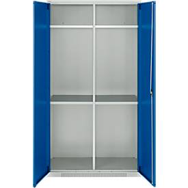 Schäfer Shop Genius Mehrzweckschrank FS, modular, indivuduell erweiterbar, Mittelwand, 4 Fachböden, bis 450 kg, B 1055 x T 520 x H 1950 mm, lichtgrau/enzianblau