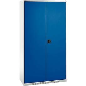Schäfer Shop Genius Mehrzweckschrank FS, modular, indivuduell erweiterbar, Mittelwand, 4 Fachböden, bis 450 kg, B 1055 x T 520 x H 1950 mm, lichtgrau/enzianblau